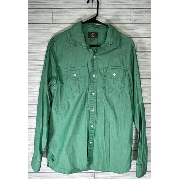 Timberland Shirt Men's Sm Bright Green Solid Button Up Long Sleeve Casual - Picture 2 of 8